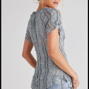 Free People Lacey Textured Augusta Button Down Short Sleeve Shirt Size XL